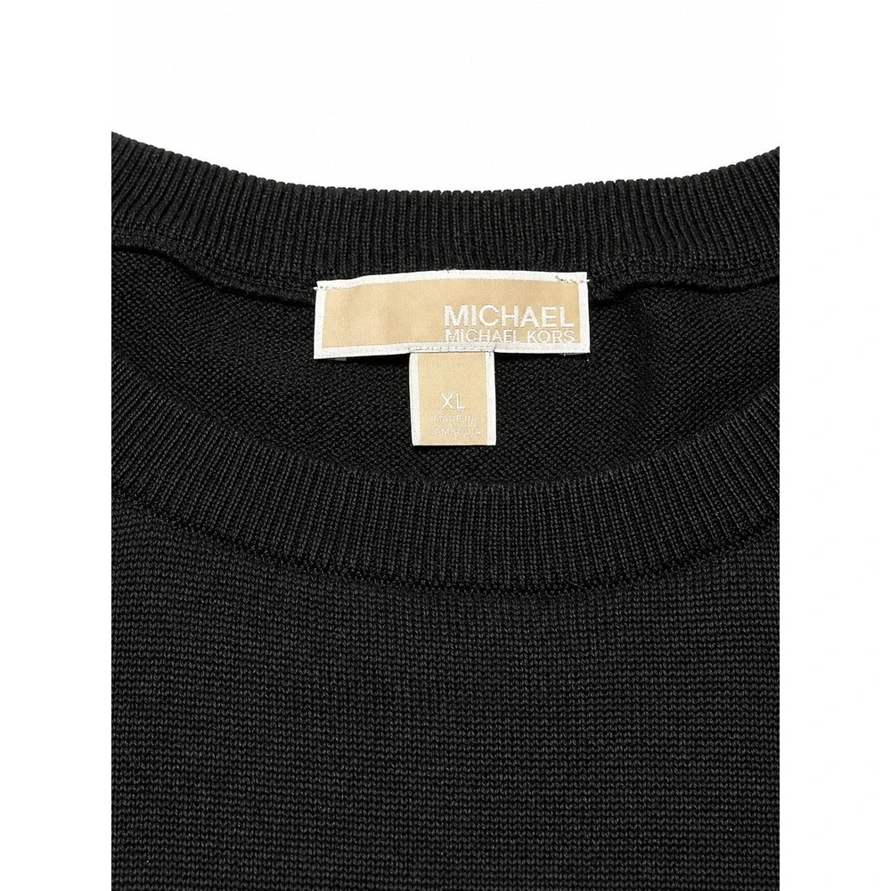 Michael Kors Womens XL Black Knit Crewneck Sweater High Low Hem RN111818